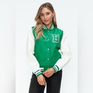 Love Me Now PU Leather Contrast Snap Down Bomber Jacket
